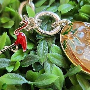 Florida Flamingo Girl Charm Bracelet With Silver Tone Chain & Toggle Close